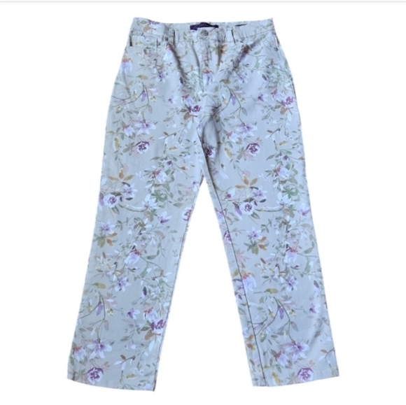 📌180 GLORIA VANDERBILT TAN FLORAL JEANS WOMEN'S SIZE 10 - Picture 4 of 11